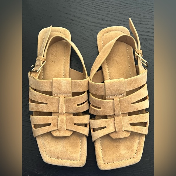Zara Suede Flat Sandals size 38 - Picture 2 of 6